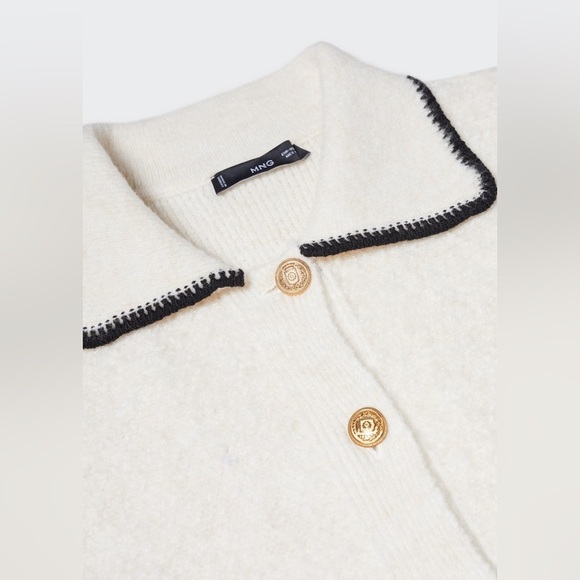 MANGO Contrast trims Knitted Fabric Polo Neck Long Sleeve Front Pocket Cardigan - Picture 4 of 14